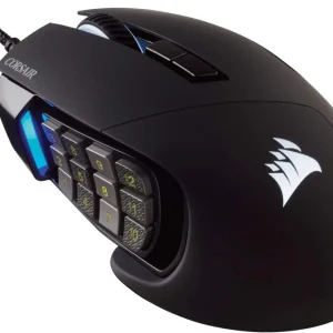 Corsair Scimitar Pro RGB - Ratón para juegos MMO - Sensor óptico de 16 000 DPI - 12 botones laterales programables - Negro