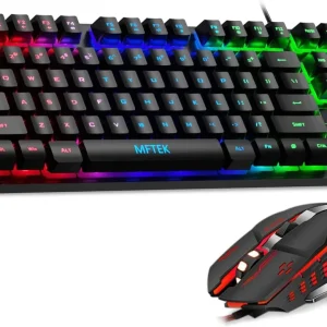 MFTEK RGB Rainbow Gaming Keyboard and Mouse Combo, Compact 87 Keys Backlit Computer Keyboard con Gaming Mouse, USB Wired Set para PC Gamer Laptop Work