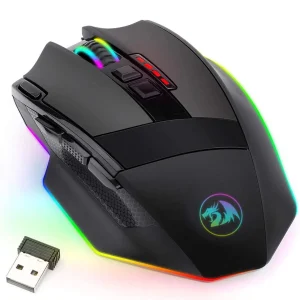 Redragon M801 Ratón para juegos LED RGB retroiluminado MMO 9 Botones programables Ratón con macro Grabación Botones laterales Botón de disparo rápido 16000 DPI para Windows PC Gamer (Inalámbrico, Negro)