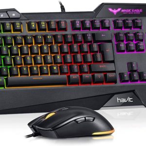 Havit - Combo de teclado y mouse para juegos, teclados de computadora retroiluminados y mouse para juegos RGB, accesorios para juegos Teclado para juegos de PC de 104 teclas con mouse DPI 4800 para Gamer, negro