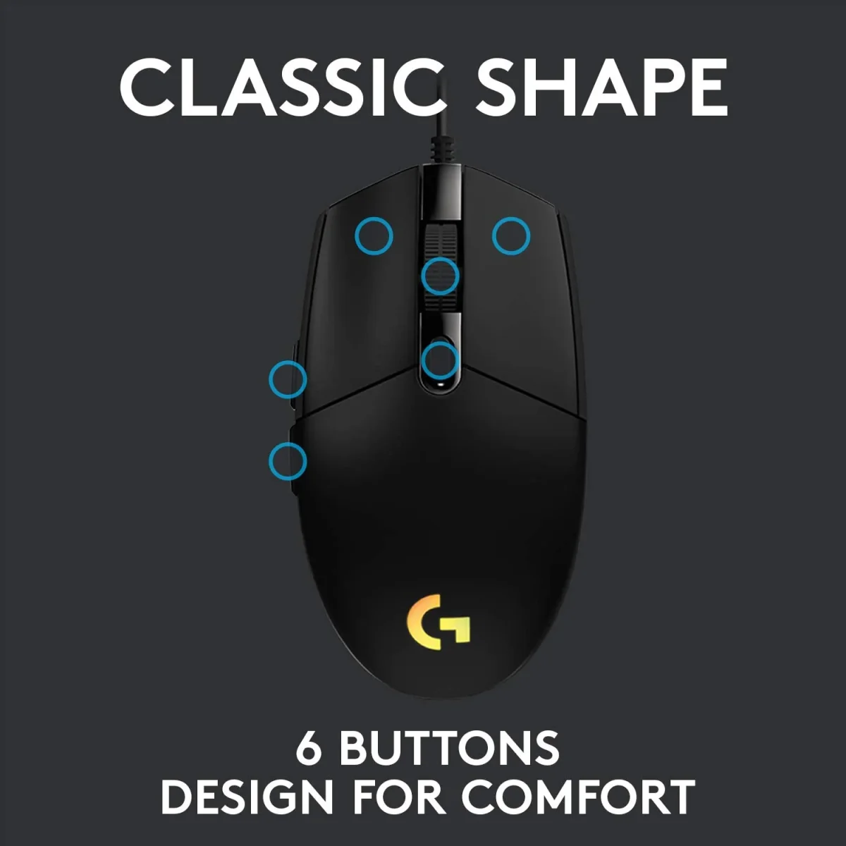 Logitech G203 - Ratón para juegos con cable, 8,000 DPI, efecto óptico arcoíris LIGHTSYNC RGB, 6 botones programables, memoria integrada, mapeo de pantalla, compatible con computadoras PC/Mac y portátiles - Negro - Imagen 7