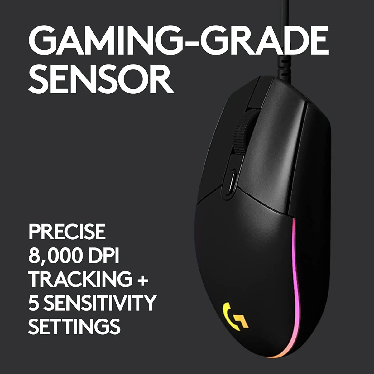 Logitech G203 - Ratón para juegos con cable, 8,000 DPI, efecto óptico arcoíris LIGHTSYNC RGB, 6 botones programables, memoria integrada, mapeo de pantalla, compatible con computadoras PC/Mac y portátiles - Negro - Imagen 2