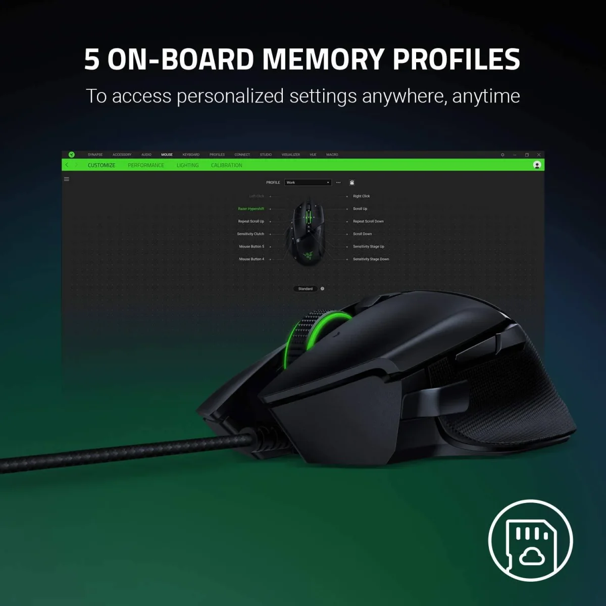 Razer Basilisk v2 - Ratón para juegos con cable: sensor óptico de 20 000 ppp, interruptor de mouse para juegos más rápido, iluminación Chroma RGB, 11 botones programables, negro clásico - Imagen 2