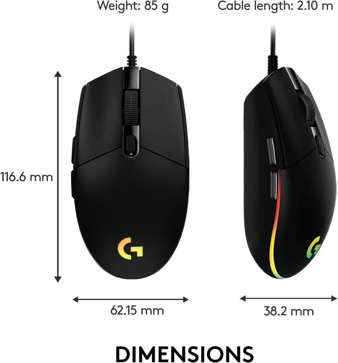 Logitech G203 - Ratón para juegos con cable, 8,000 DPI, efecto óptico arcoíris LIGHTSYNC RGB, 6 botones programables, memoria integrada, mapeo de pantalla, compatible con computadoras PC/Mac y portátiles - Negro - Imagen 6