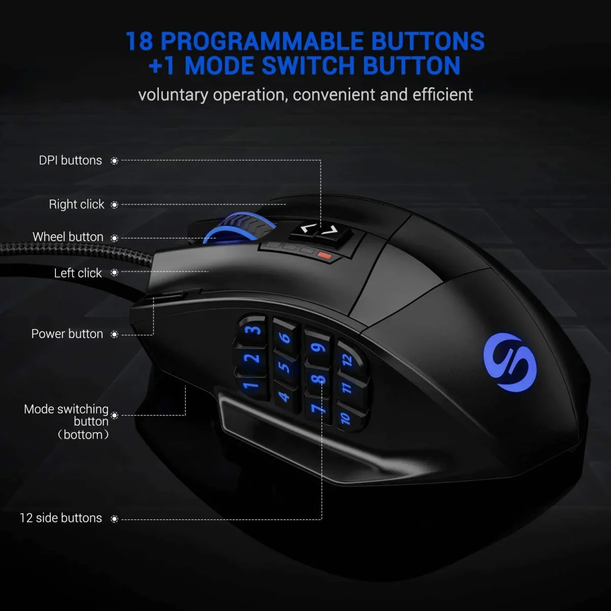 UtechSmart Venus Gaming Mouse RGB con cable, 16400 DPI Alta precisión láser programable MMO Computer Gaming Mouse - Imagen 7