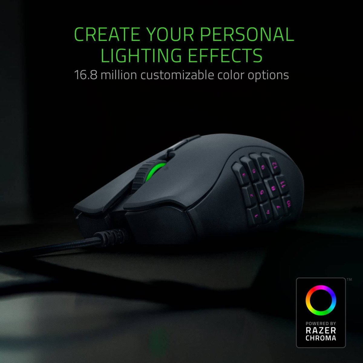 Razer Naga Trinity - Ratón para juegos: Sensor óptico de 16,000 DPI - Iluminación Chroma RGB - Placa lateral intercambiable con configuraciones de 2, 7, 12 botones - Interruptores mecánicos - Imagen 6