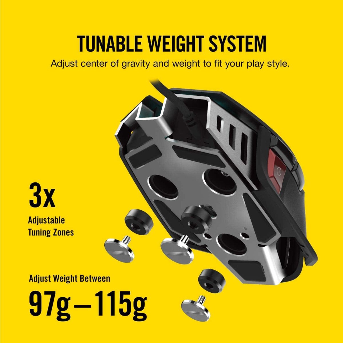 Corsair M65 RGB Elite - Ratón para juegos FPS y MOBA con cable - Peso y equilibrio ajustables - Marco de aluminio duradero - Sensor óptico de 18,000 DPI, negro - Imagen 4