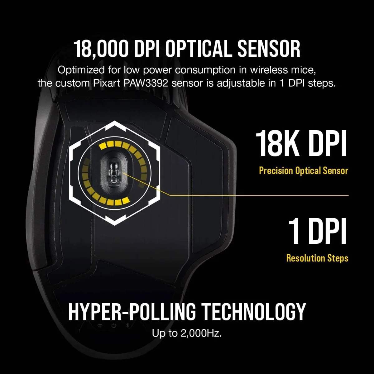 Corsair Dark Core RGB Pro, mouse inalámbrico para juegos FPS/MOBA con tecnología SLIPSTREAM, negro, LED RGB retroiluminado, 18000 DPI, óptico, CH-9315411-NA - Imagen 5