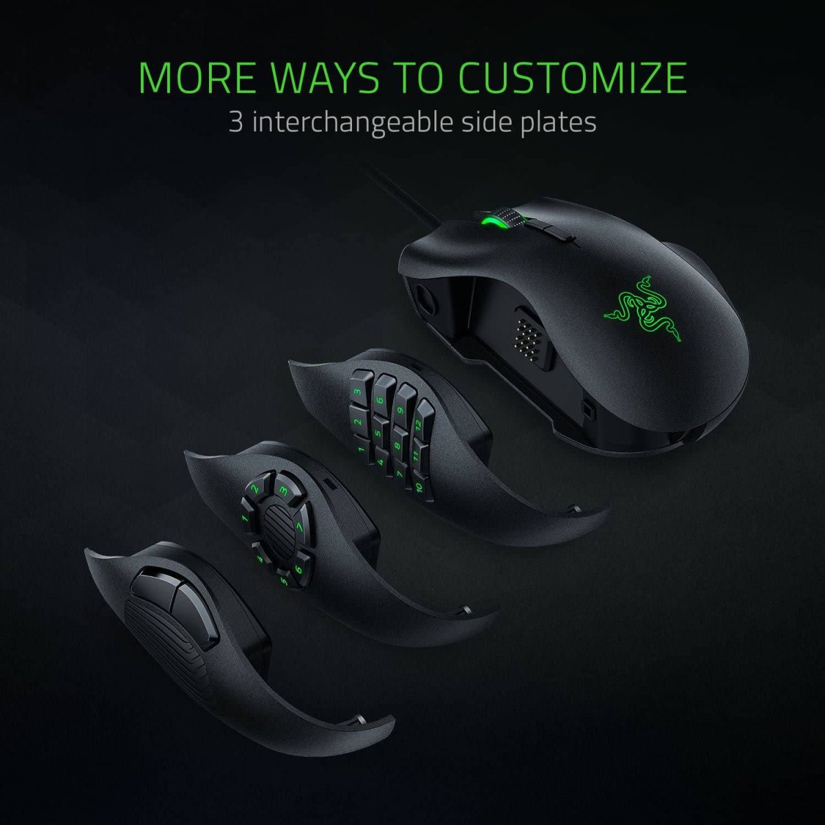Razer Naga Trinity - Ratón para juegos: Sensor óptico de 16,000 DPI - Iluminación Chroma RGB - Placa lateral intercambiable con configuraciones de 2, 7, 12 botones - Interruptores mecánicos - Imagen 5