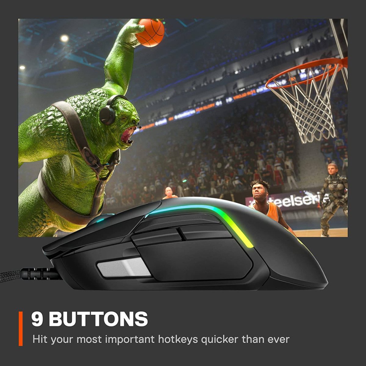 SteelSeries Rival 5 - Ratón para juegos con iluminación PrismSync RGB y 9 botones programables - FPS, MOBA, MMO, Battle Royale - Sensor óptico TrueMove Air de 18,000 CPI - Negro - Imagen 8