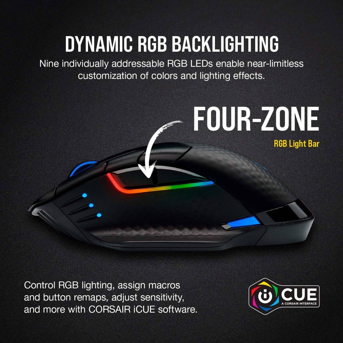 Corsair Dark Core RGB Pro, mouse inalámbrico para juegos FPS/MOBA con tecnología SLIPSTREAM, negro, LED RGB retroiluminado, 18000 DPI, óptico, CH-9315411-NA - Imagen 7