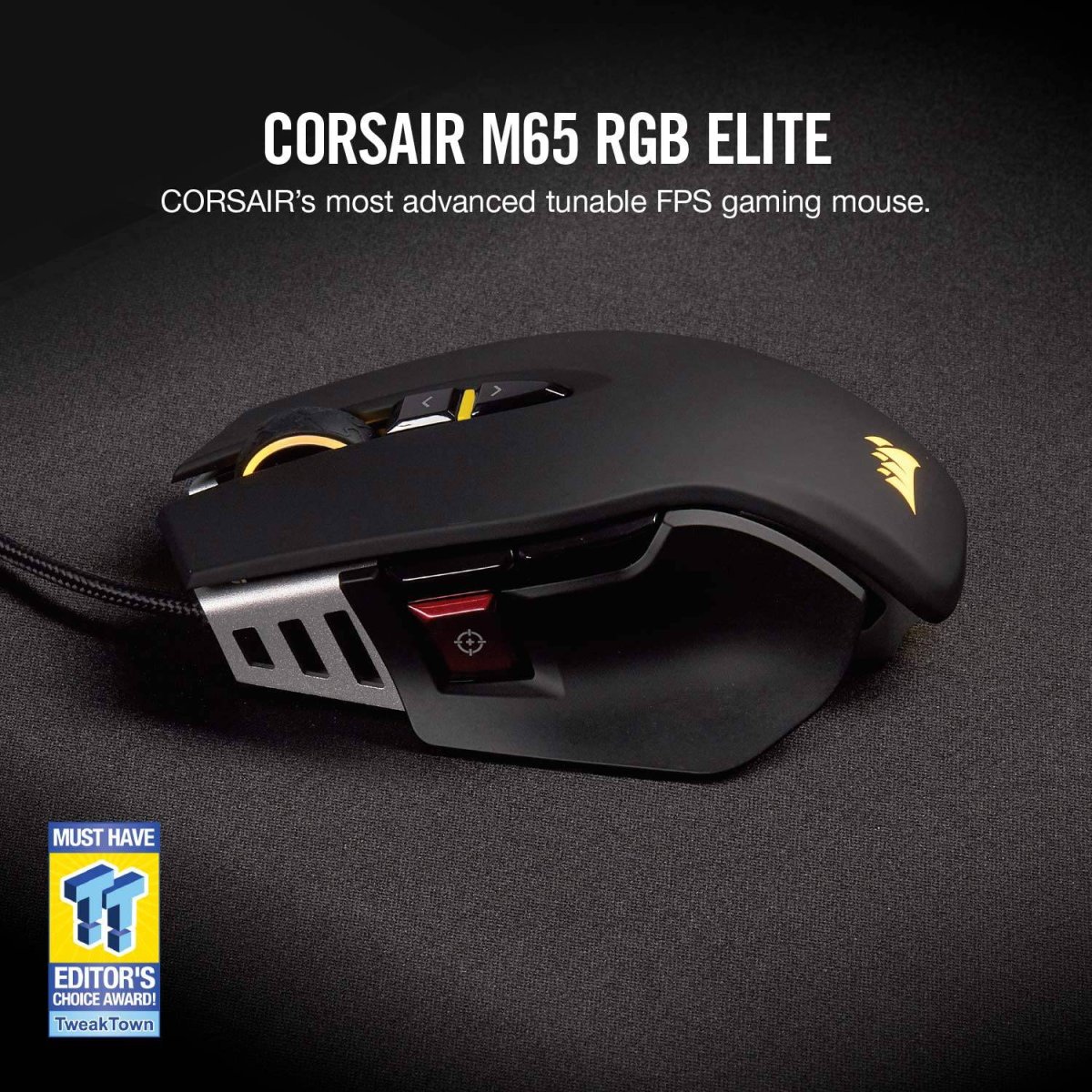 Corsair M65 RGB Elite - Ratón para juegos FPS y MOBA con cable - Peso y equilibrio ajustables - Marco de aluminio duradero - Sensor óptico de 18,000 DPI, negro - Imagen 8