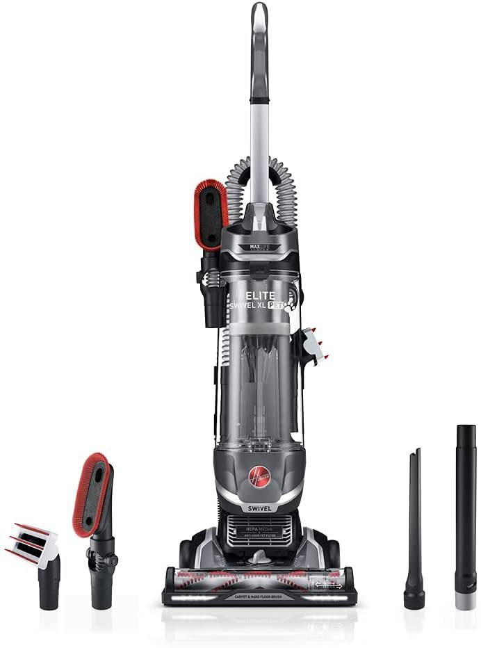 Hoover MAXLife Elite Swivel XL Aspiradora para mascotas con filtración de medios HEPA, vertical sin bolsa para múltiples superficies para alfombras y pisos duros, UH75250, gris