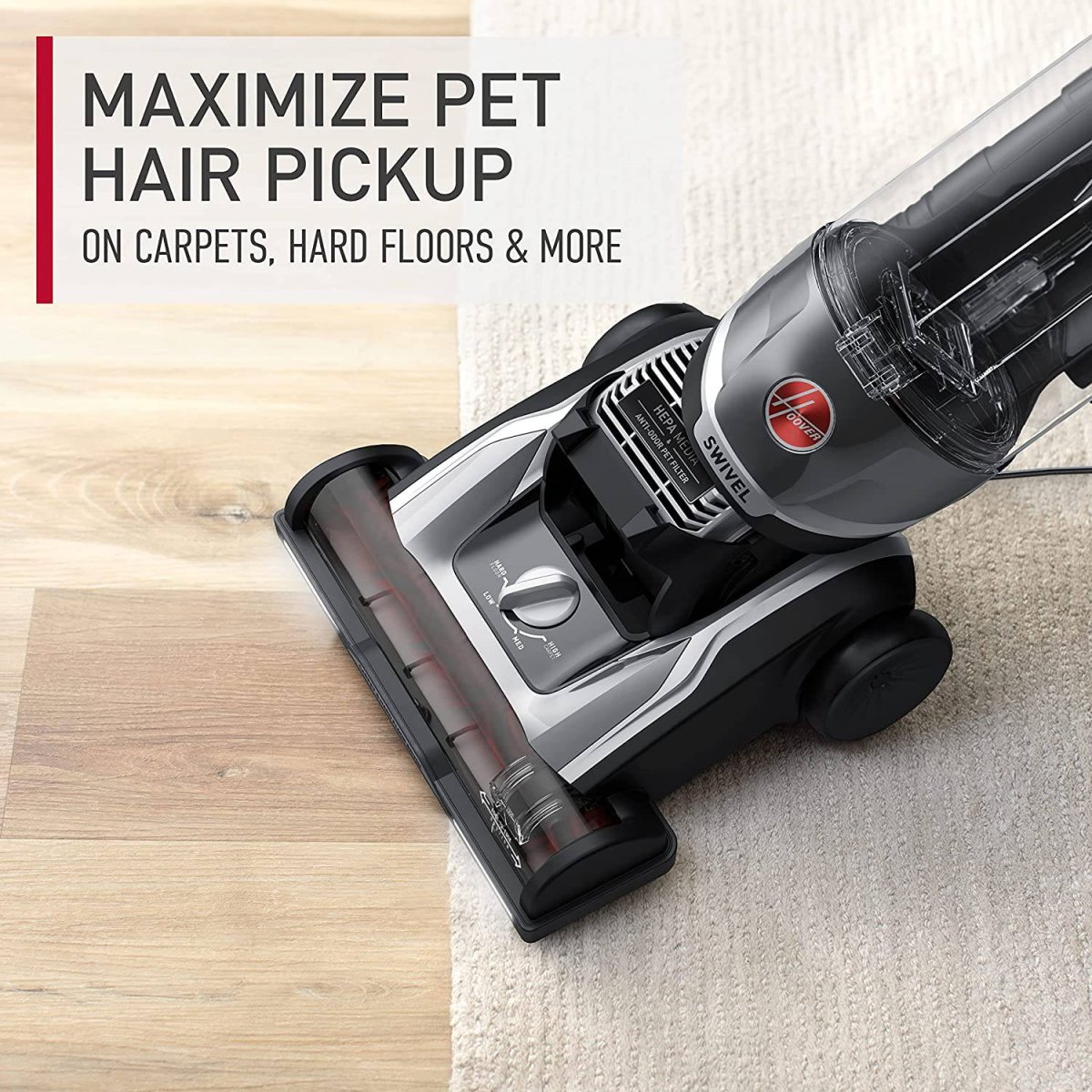 Hoover MAXLife Elite Swivel XL Aspiradora para mascotas con filtración de medios HEPA, vertical sin bolsa para múltiples superficies para alfombras y pisos duros, UH75250, gris - Imagen 3